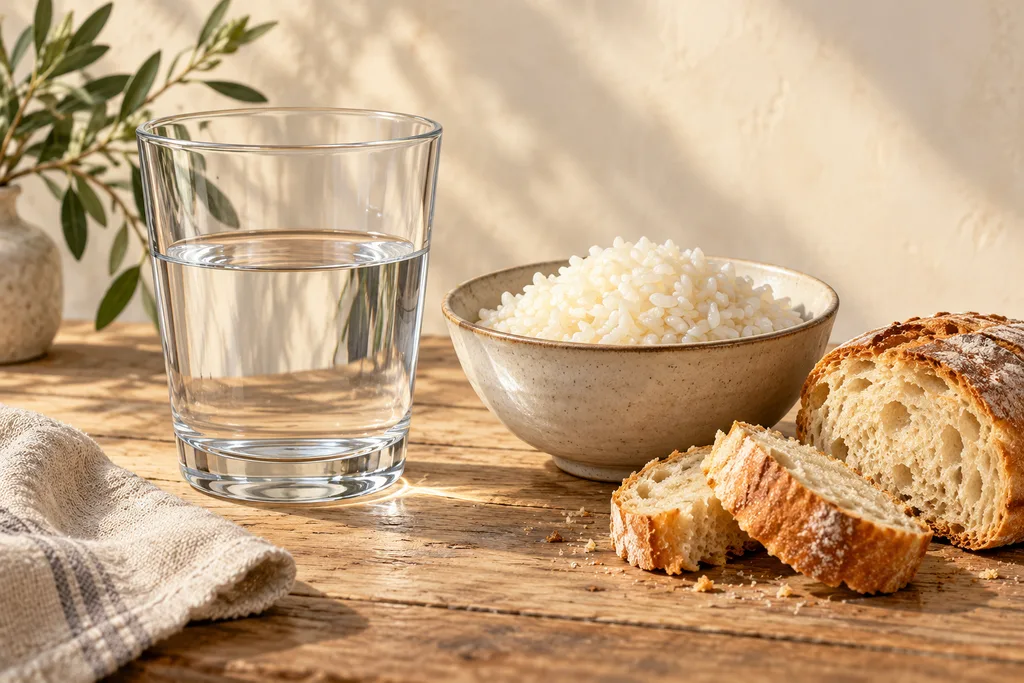 Schéma simple d'un réservoir qui se remplit, représenté par un verre et des féculents.